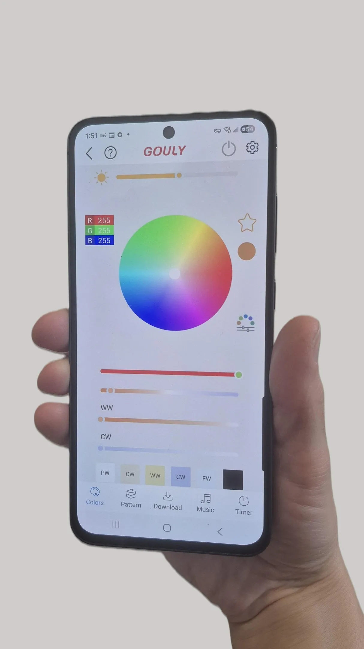 Diamond Bright app screen showing 16 million colours, zone control, and scheduling